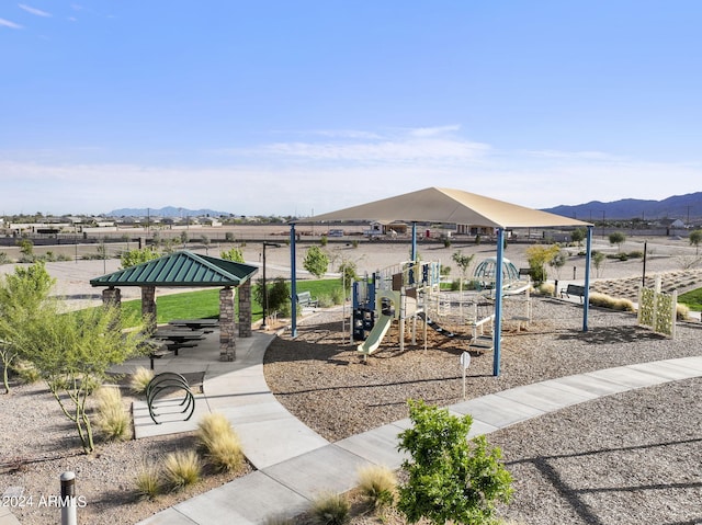 18348 W Gray Fox Trl, Wittmann, AZ 85361 - community play area featuring a gazebo and a mountain view