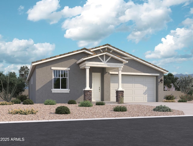 view of front of property with a garage, driveway, and stucco siding