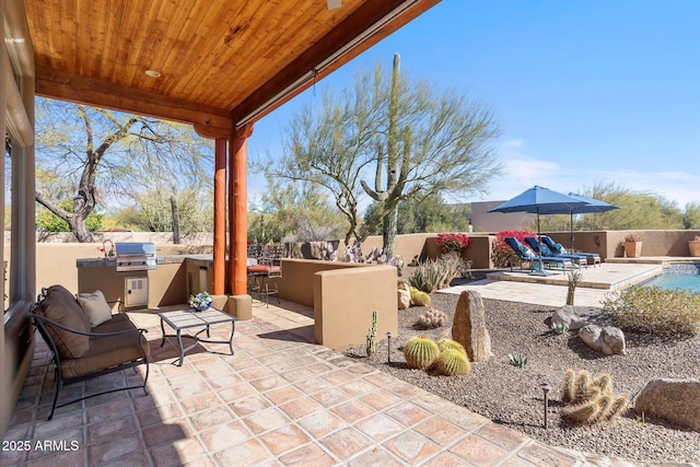 view of patio / terrace with area for grilling, grilling area, and a bar