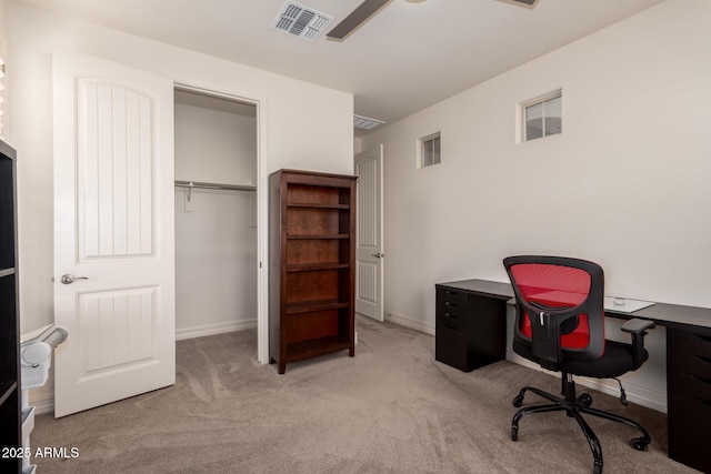 home office featuring light colored carpet