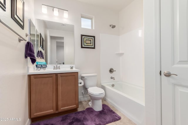 full bathroom featuring tile patterned floors, vanity, shower / bathtub combination, and toilet