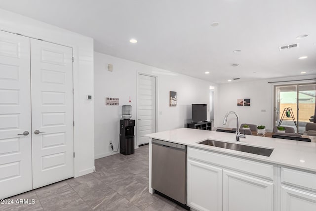 kitchen featuring white cabinetry, sink, and stainless steel dishwasher