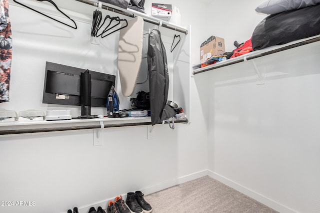 walk in closet with carpet