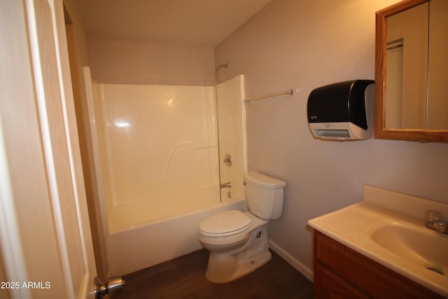 full bathroom featuring hardwood / wood-style flooring, vanity, toilet, and  shower combination