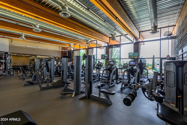 exercise room with expansive windows