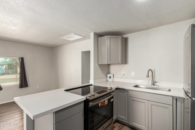 1424 S Bonarden Ln, Tempe, AZ 85281 - kitchen with a sink, gray cabinets, and stainless steel appliances