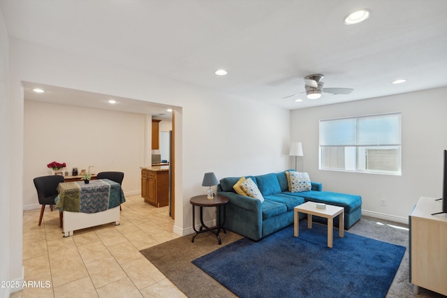 2726 E Fairmount Ave, Phoenix, AZ 85016 - living area with baseboards, a ceiling fan, recessed lighting, and light tile patterned flooring