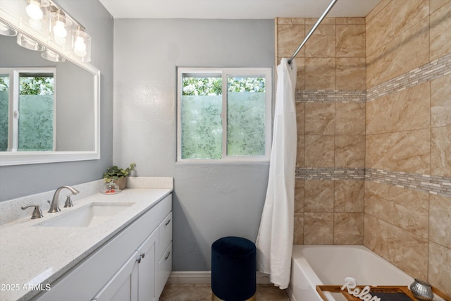 2726 E Fairmount Ave, Phoenix, AZ 85016 - bathroom featuring vanity, tile patterned flooring, and shower / tub combo with curtain