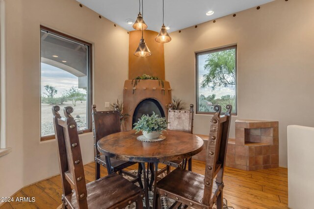 dining room with light wood-type flooring