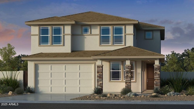 prairie-style house with a garage