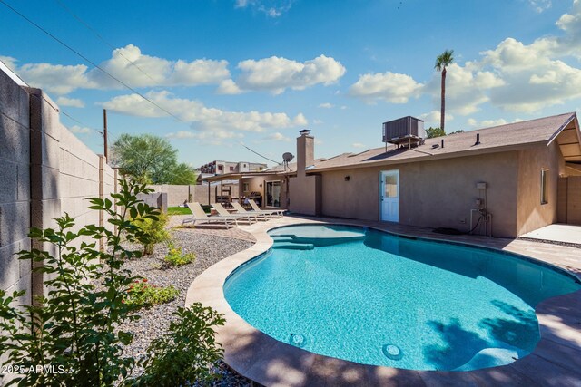 8338 E Monterosa St, Scottsdale, AZ 85251 - view of swimming pool featuring a fenced in pool, a patio, a fenced backyard, and cooling unit