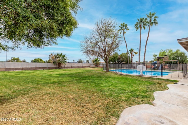 view of yard featuring a fenced backyard and a fenced in pool