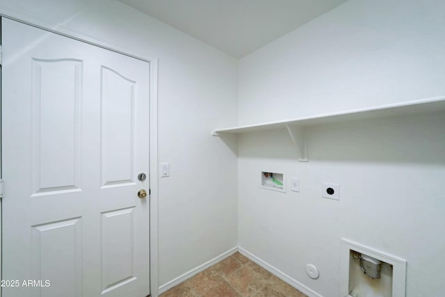 laundry room with baseboards, gas dryer hookup, washer hookup, laundry area, and hookup for an electric dryer