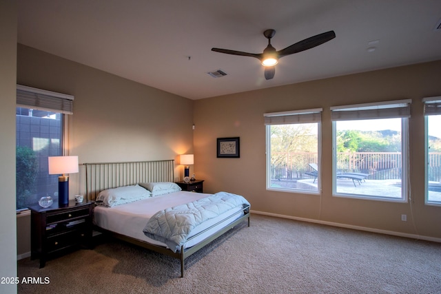 14045 E Geronimo Rd, Scottsdale, AZ 85259 - bedroom with visible vents, a ceiling fan, carpet, and baseboards