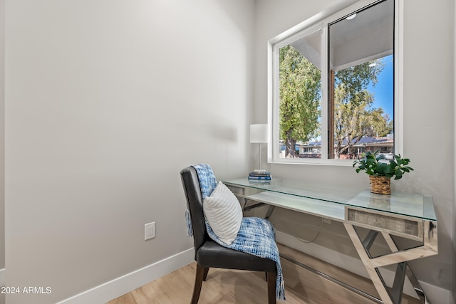 office space with hardwood / wood-style flooring