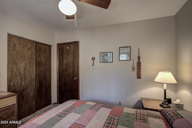 bedroom featuring a closet and ceiling fan