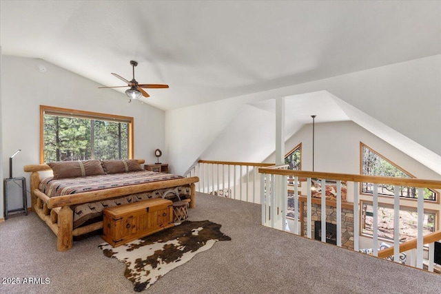 4170 Apache Dr, Happy Jack, AZ 86024 - bedroom with vaulted ceiling, carpet, and ceiling fan