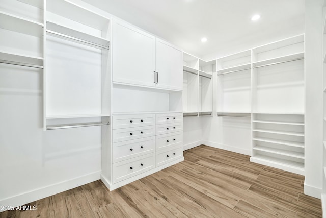 spacious closet with light wood-type flooring