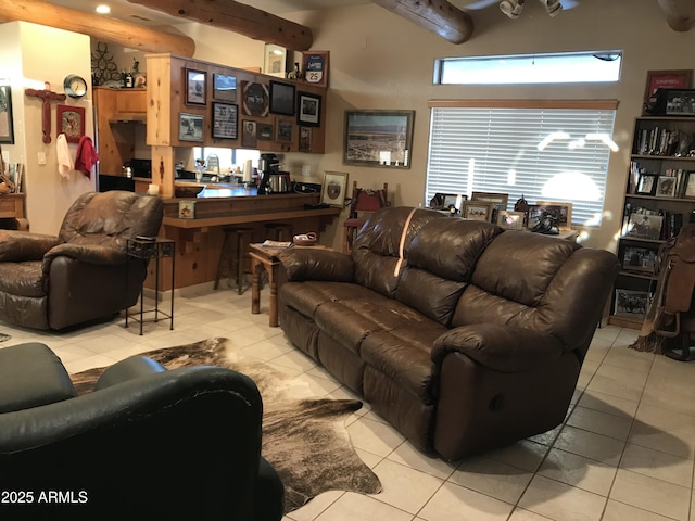 39281 Ave 61 Unit 1/2, Salome, AZ 85348 - living room featuring beamed ceiling and tile patterned flooring