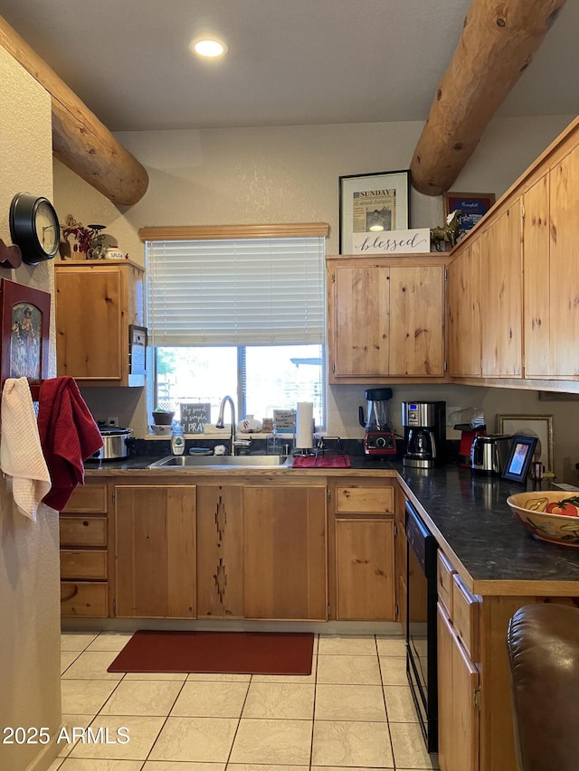 39281 Ave 61 Unit 1/2, Salome, AZ 85348 - kitchen with a sink, dark countertops, dishwasher, light tile patterned flooring, and recessed lighting
