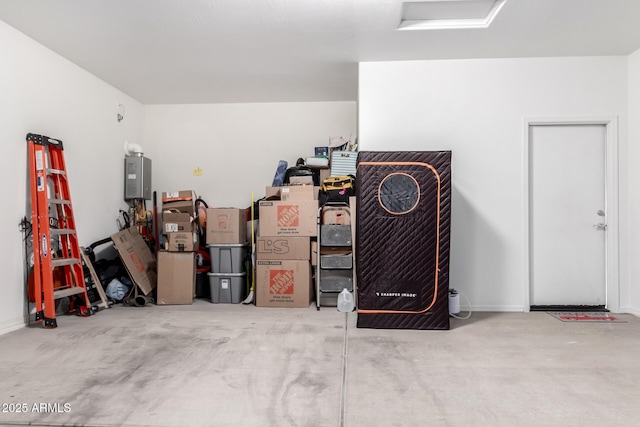 garage featuring water heater