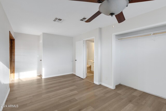 interior space featuring light hardwood / wood-style floors and ceiling fan