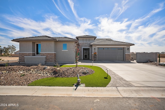 prairie-style house with a garage