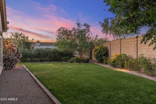 view of yard with a fenced backyard