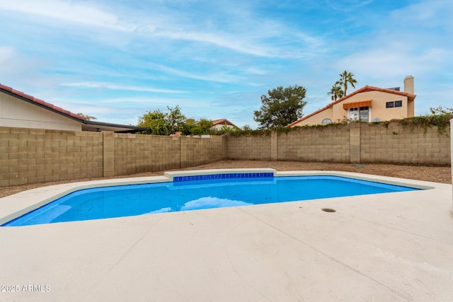 view of swimming pool featuring a patio area, a fenced backyard, and a fenced in pool