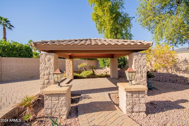 view of patio featuring a gazebo