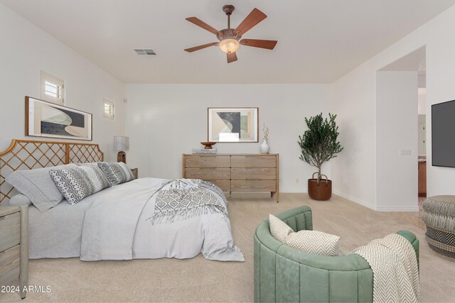 bedroom with carpet flooring and ceiling fan