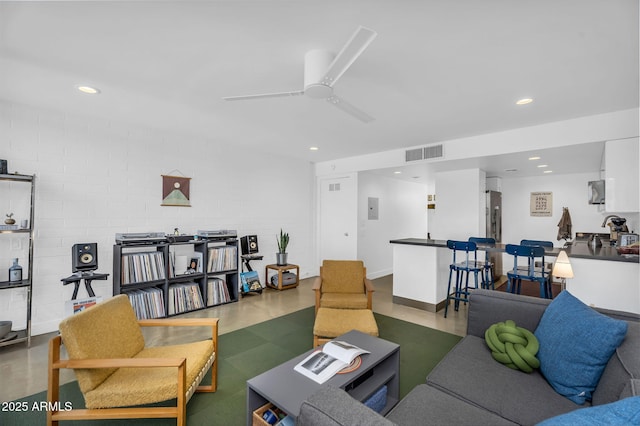 4411 N 40th St Unit 59, Phoenix, AZ 85018 - living area with ceiling fan, recessed lighting, and electric panel