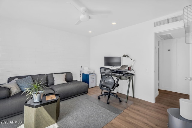 4411 N 40th St Unit 59, Phoenix, AZ 85018 - office featuring wood finished floors, ceiling fan, recessed lighting, and baseboards