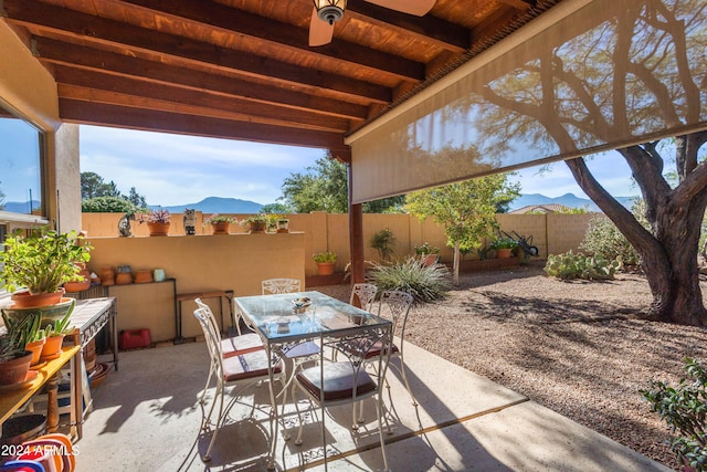 view of patio featuring a mountain view