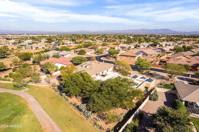 drone / aerial view featuring a mountain view