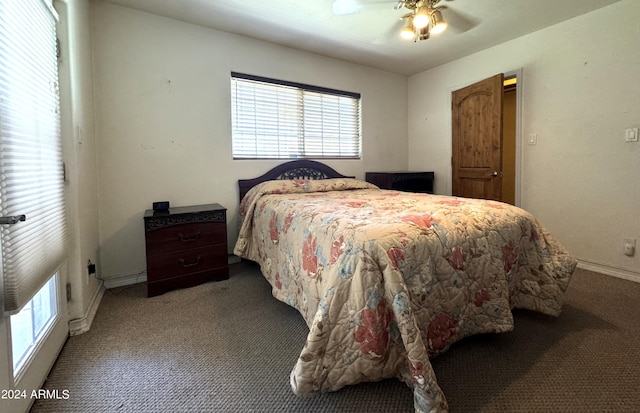 bedroom with carpet flooring and ceiling fan