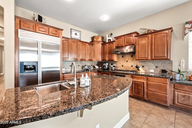 2565 N 141st Ln, Goodyear, AZ 85395 - kitchen featuring stainless steel appliances, under cabinet range hood, a sink, and backsplash
