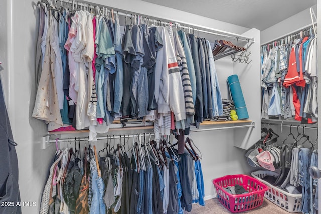 walk in closet featuring carpet floors