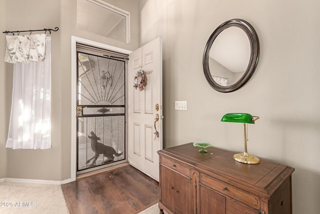 foyer entrance with dark hardwood / wood-style flooring