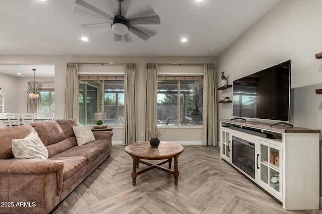 5328 S Wesley Cir, Mesa, AZ 85212 - living area featuring recessed lighting, a ceiling fan, and baseboards
