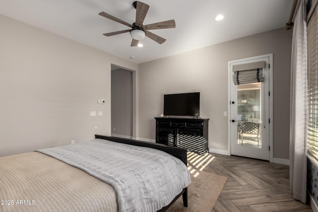 5328 S Wesley Cir, Mesa, AZ 85212 - bedroom with access to exterior, recessed lighting, baseboards, and a ceiling fan