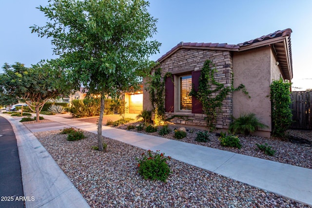 5328 S Wesley Cir, Mesa, AZ 85212 - view of front of home featuring stone siding, stucco siding, and a tile roof