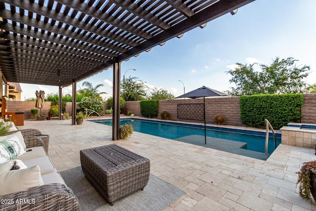 5328 S Wesley Cir, Mesa, AZ 85212 - view of swimming pool with a fenced backyard, a pergola, a patio, and a hot tub