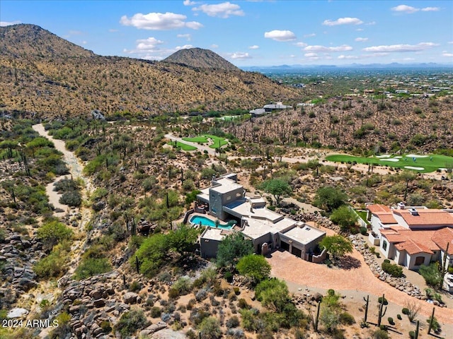 drone / aerial view featuring a mountain view