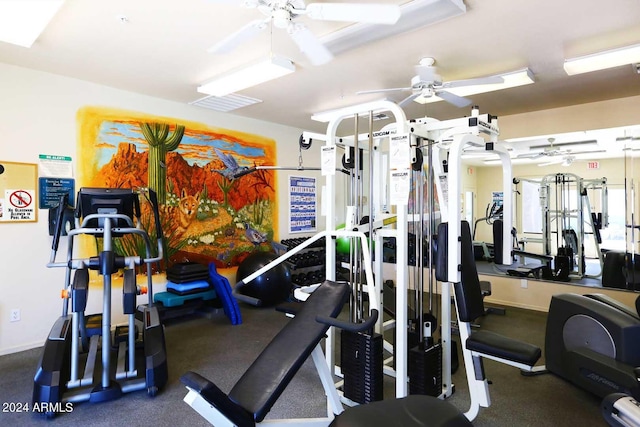 gym with ceiling fan