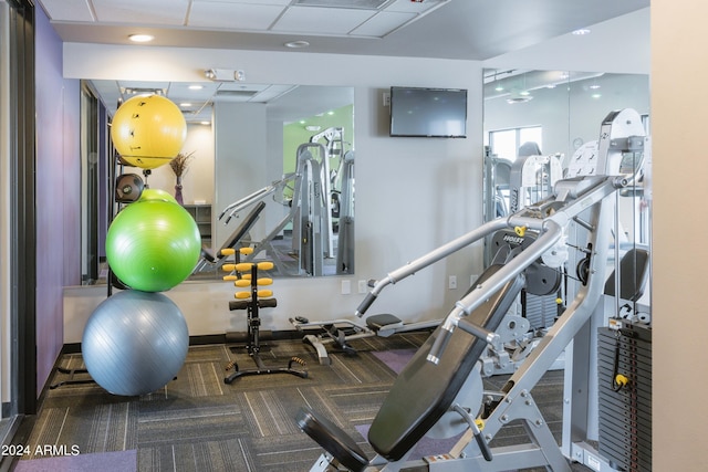 workout area featuring carpet floors