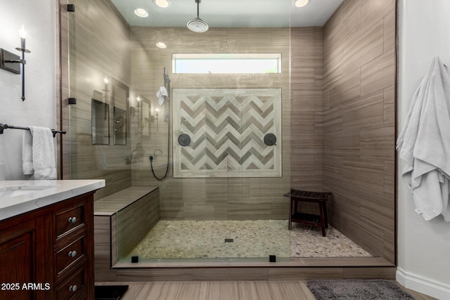 6862 W Honeysuckle Dr, Peoria, AZ 85383 - full bath with tiled shower, vanity, baseboards, and a sauna / steam room