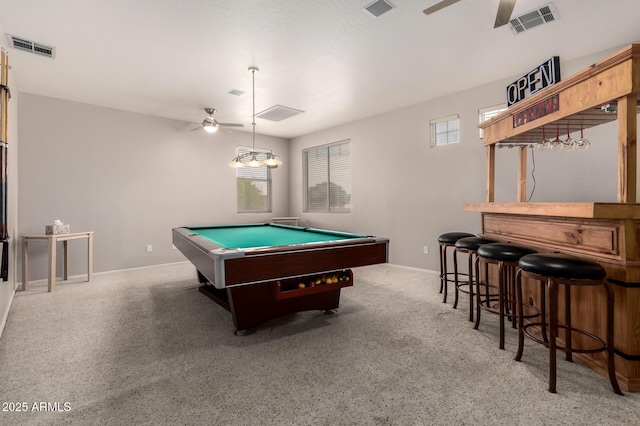 6862 W Honeysuckle Dr, Peoria, AZ 85383 - playroom featuring a ceiling fan, billiards table, a bar, and baseboards