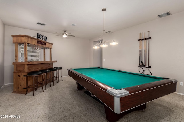 6862 W Honeysuckle Dr, Peoria, AZ 85383 - recreation room featuring ceiling fan, pool table, baseboards, and carpet floors