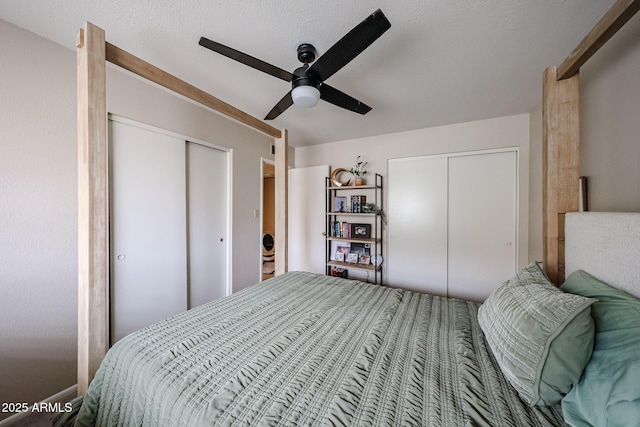 bedroom featuring a textured ceiling and ceiling fan